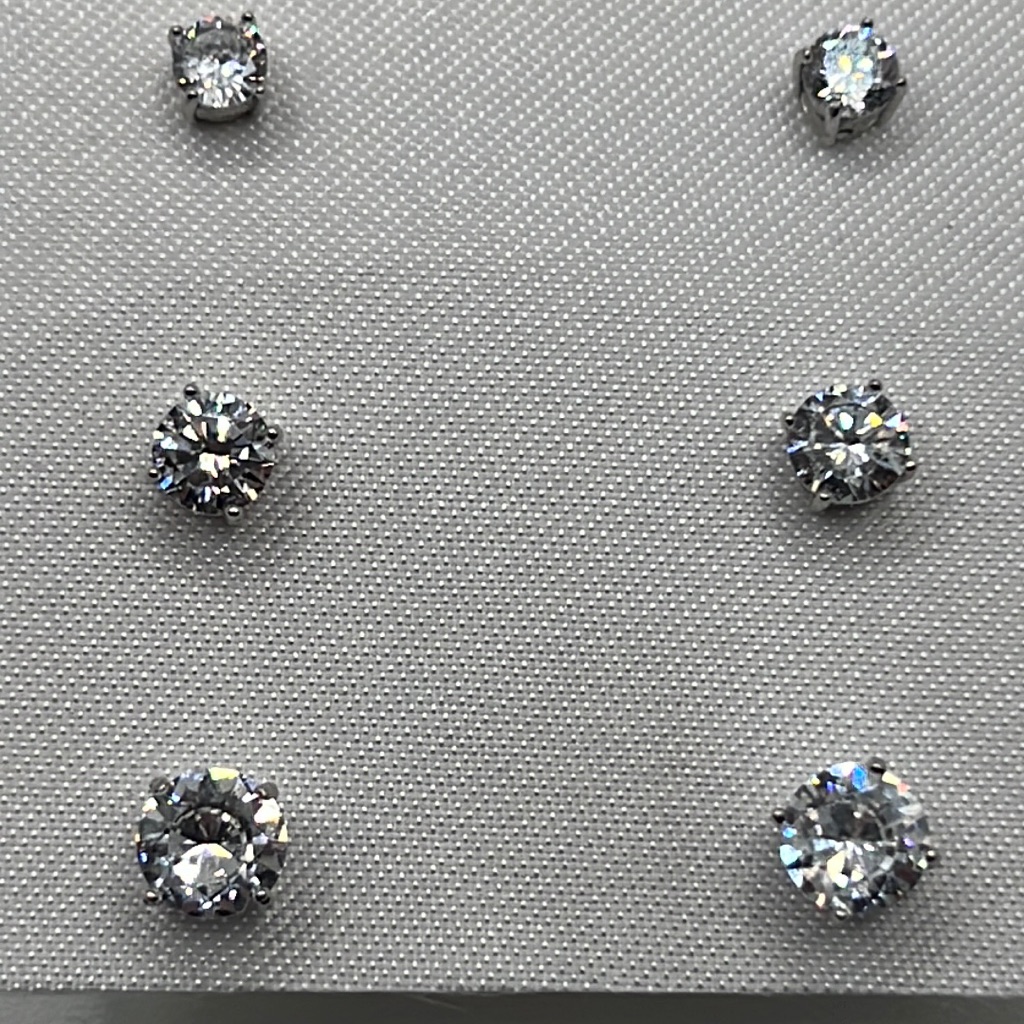 Nwot Gorgeous Cz And Sterling Silver Stud Earrings-4mm 5mm And 6mm Included 25$